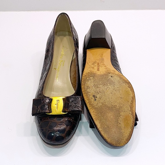 Ferragamo Brown Animal Skin Shoes - 7B - Picture 7 of 8